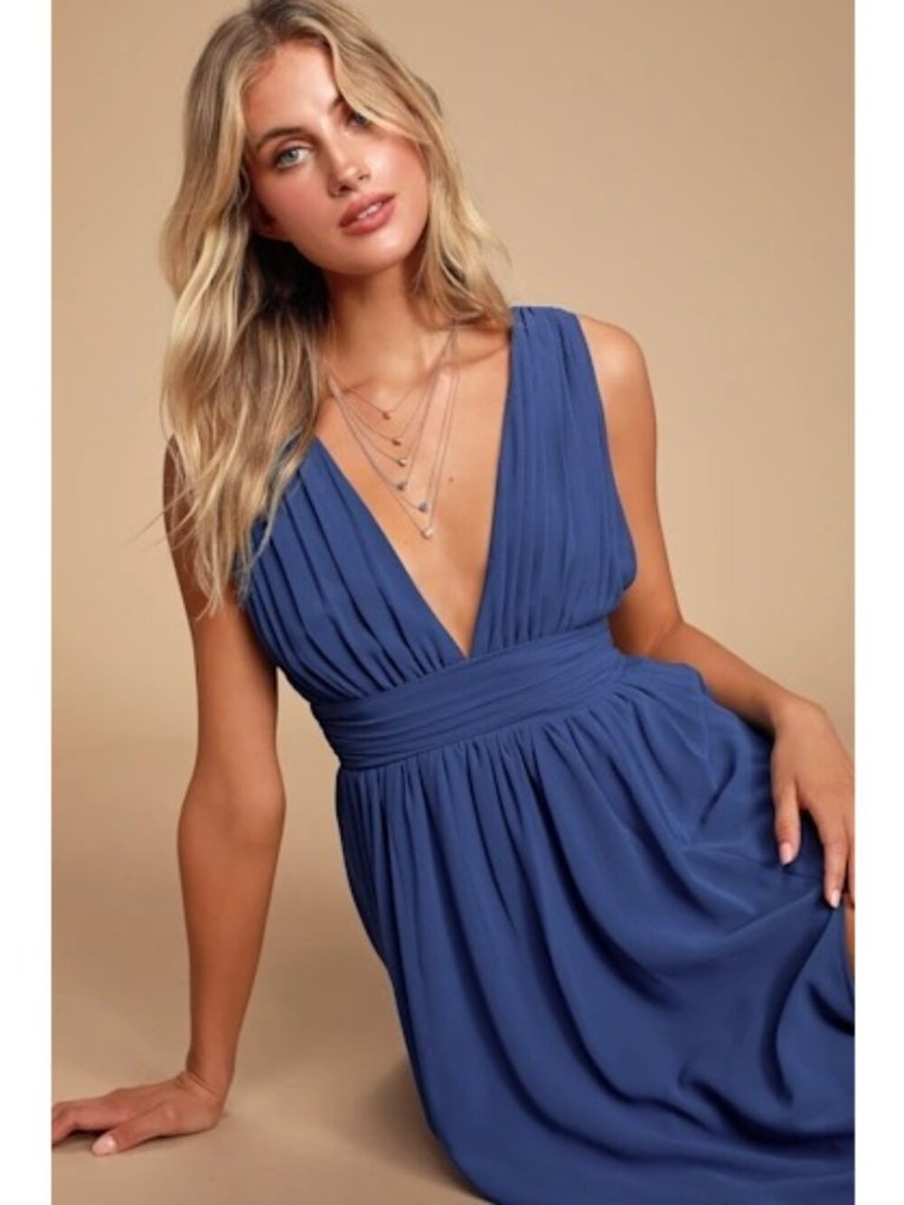Lulus Maxi Dress Size Medium Heavenly Hues Royal Blue V Neck Fully lined - Picture 3 of 16